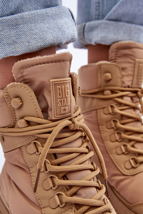 Damskie Trapery Botki Ocieplane Na Platformie I Płaskim Obcasie Big Star MM274340 Beżowe