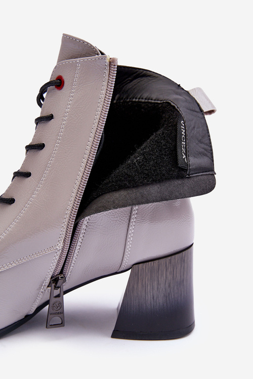 Lakierowane Botki Na Słupku Szare Basciano