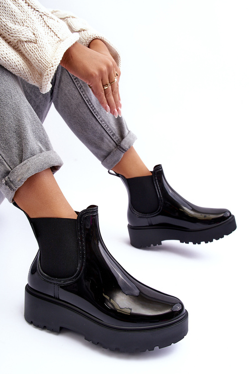 Lakierowane Kalosze Botki Na Platformie Big Star MM274395 Czarne