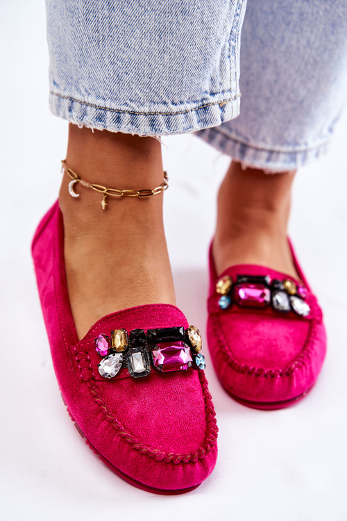 Damskie Zamszowe Mokasyny Z Ozdobami Fuksja Janetta