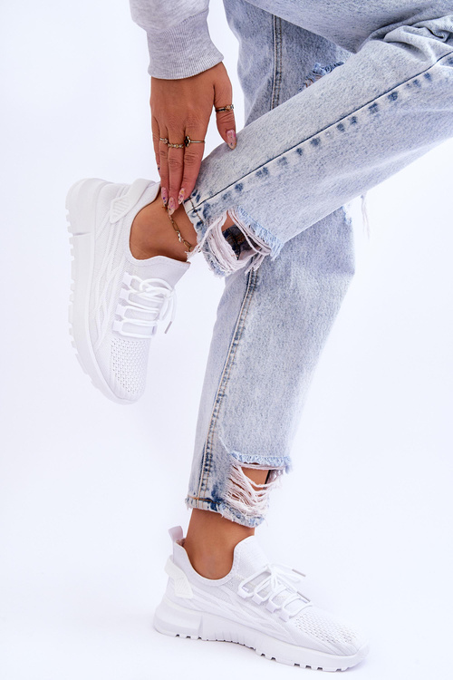 Damskie Wsuwane Buty Sportowe Sneakersy Białe Rosett