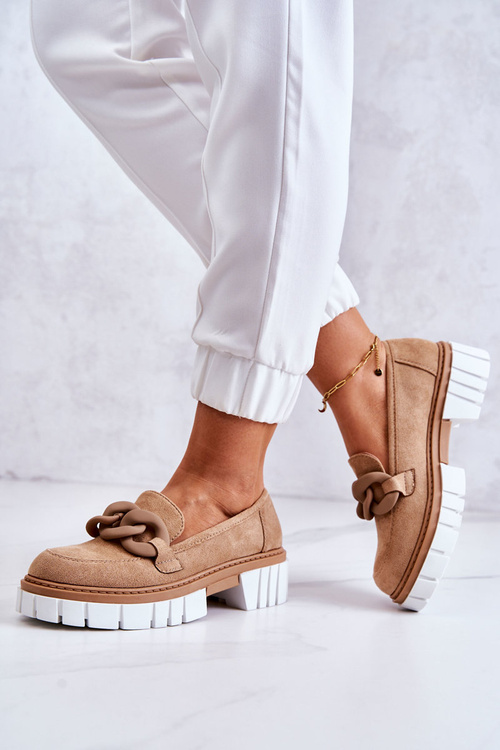 Zamszowe Półbuty Loafery Z Ozdobą Ciemnobeżowe Talisa