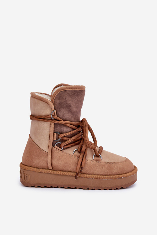 Śniegowce Damskie Na Platformie Z Wiązaniem D.Franklin DFSH370013 Camel