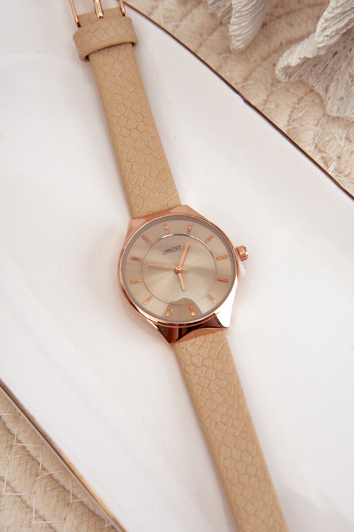 Damski Zegarek Na Eko Skórzanym Pasku Beżowy Ernest E62013L