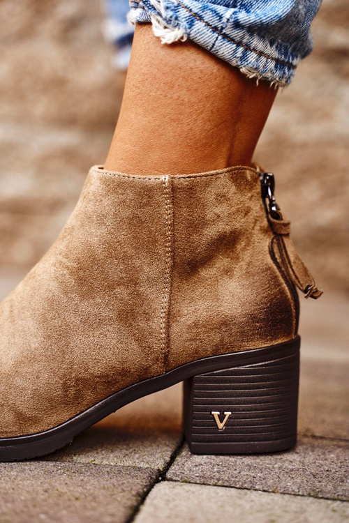 Botki Damskie Na Słupku Zamszowe Beżowe Volares