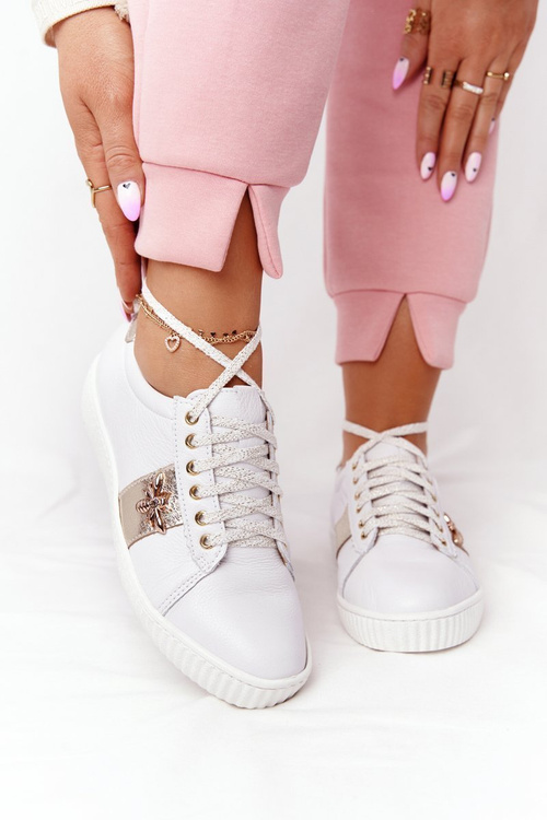 Damskie Skórzane Tenisówki Lewski Shoes 2786-0 Biało-Złote