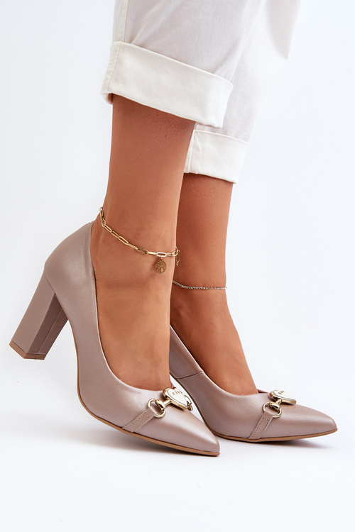 Zazoo 2453/OS Skórzane Czółenka Na Słupku Z Sercem Perłowe