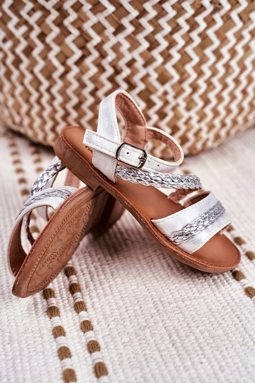 Dziecięce Sandały Srebrne Kremo