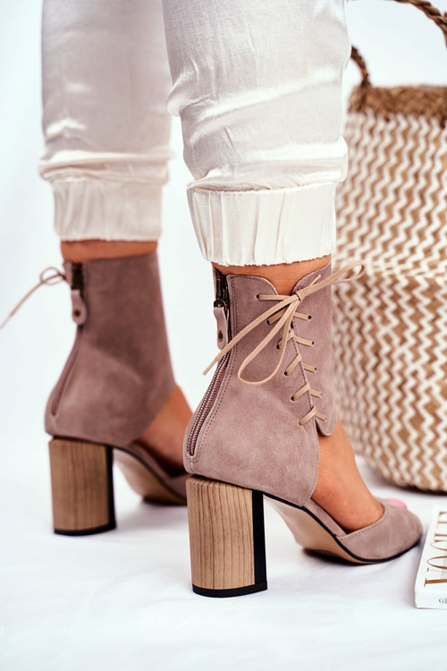 Sandały Damskie Na Słupku Maciejka Beżowe Zamszowe 04122-04