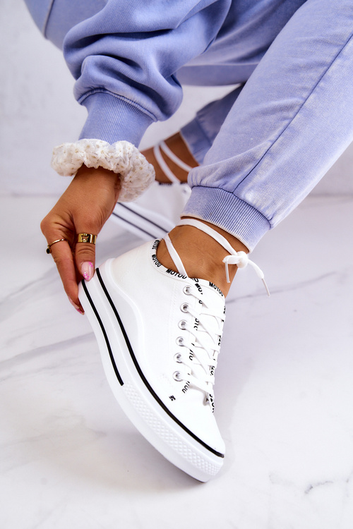 Damskie Wiązane Tenisówki Białe Menifee