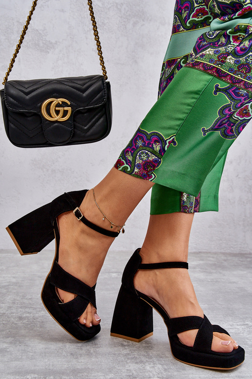 Damskie Zamszowe Sandały Na Obcasie Lewski Shoes 3221 Czarne