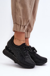 Sneakersy Damskie Na Koturnie Zdobione Cyrkoniami D&A MR38-377 Czarne