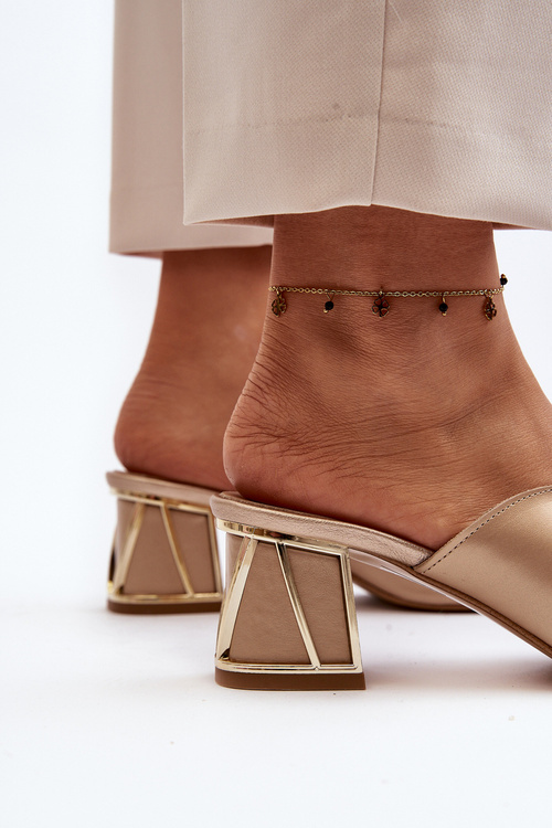 Eleganckie Klapki Damskie Na Obcasie Laura Messi 2771 Złote