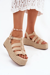 Sandały Damskie Z Paskami I Plecionką Beżowe Pardauss