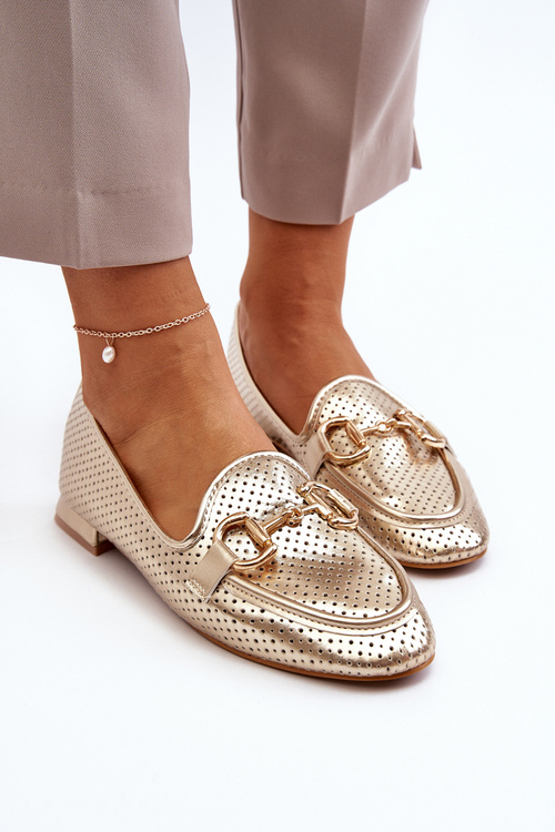 Mokasyny Damskie Na Płaskim Obcasie Z Ozdobą Złote Iluvana