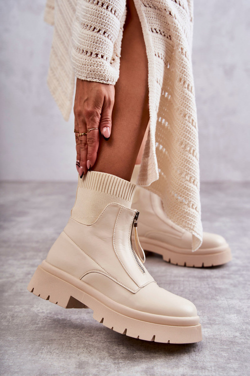 Damskie Botki Skarpetkowe Na Suwak Beżowe Shelter