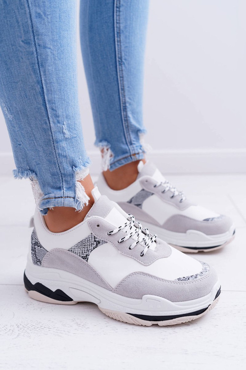 Sportowe Damskie Buty Gruba Podeszwa Białe Remember