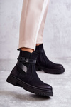 Damskie Ocieplane Botki Sztyblety Z Paskiem Czarne Jose