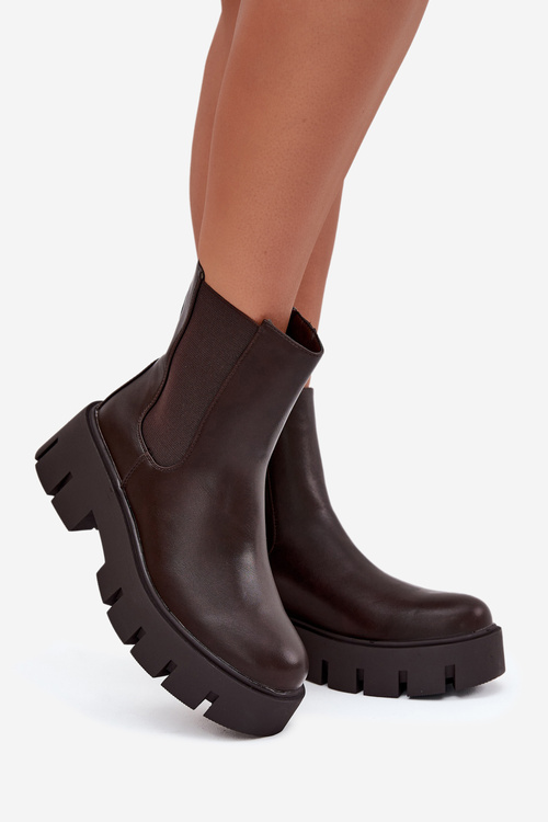 Botki Sztyblety Damskie Ocieplane Na Zamek Eko Skórzane Ciemnobrązowe Fivienne