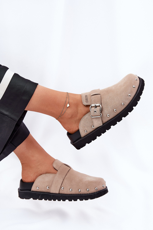 Zamszowe Klapki Chodaki Damskie Na Platformie Big Star RR274A376 Beżowe