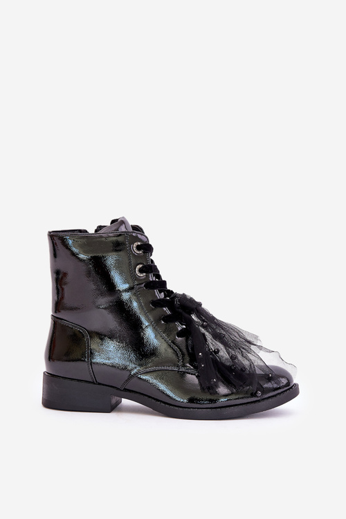 Lakierowane Botki Ocieplane Na Zamek S.Barski HY42-991 Czarne