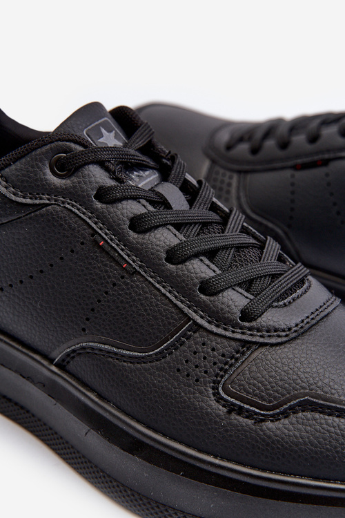 Lekkie Sneakersy Męskie Na Platformie Z Eko Skóry Czarne Uziran