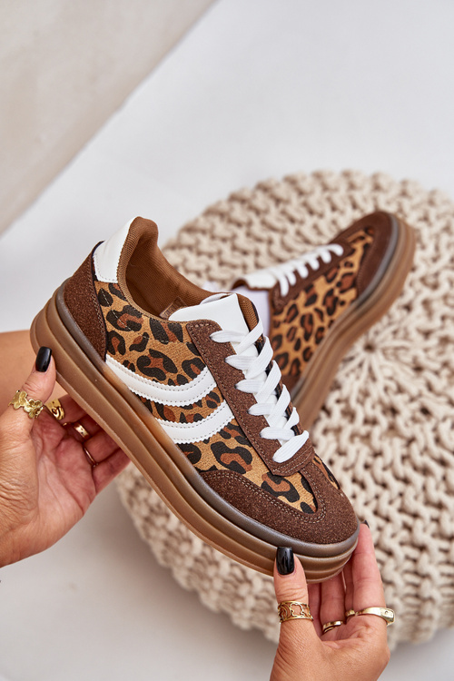Stylowe Sneakersy W Panterkę Na Platformie Brązowe Doriwa