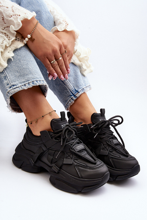 Sneakersy Damskie Na Masywnej Podeszwie Czarne Windamella