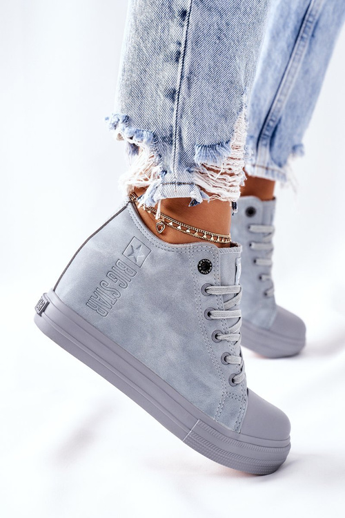 Skórzane Trampki Na Koturnie Big Star II274094 Niebieskie