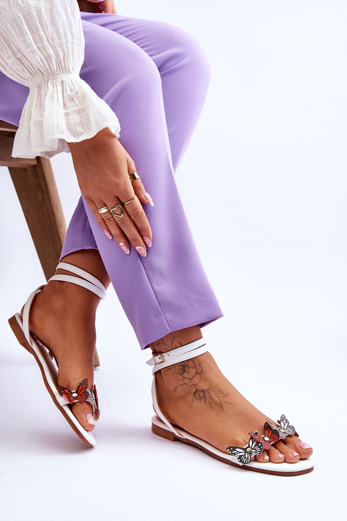 Damskie Sandały Z Ozdobnymi Motylami Białe Jeane