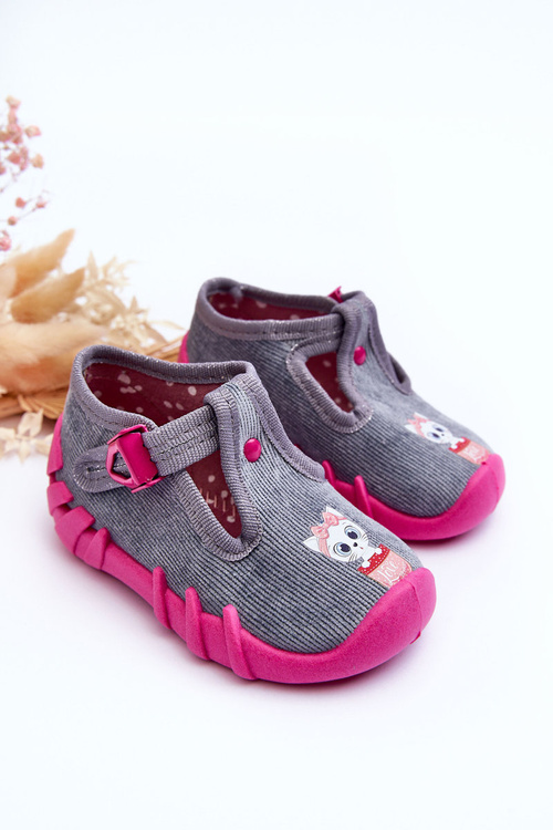 Buty Papcie Befado Kotki 110P480 Szaro-Różowe