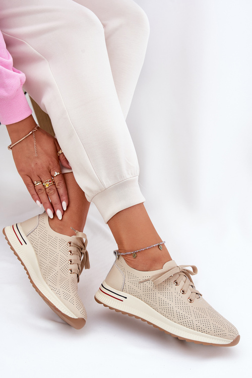 Skórzane Lekkie Półbuty Damskie Artiker 54C1759 Beżowe