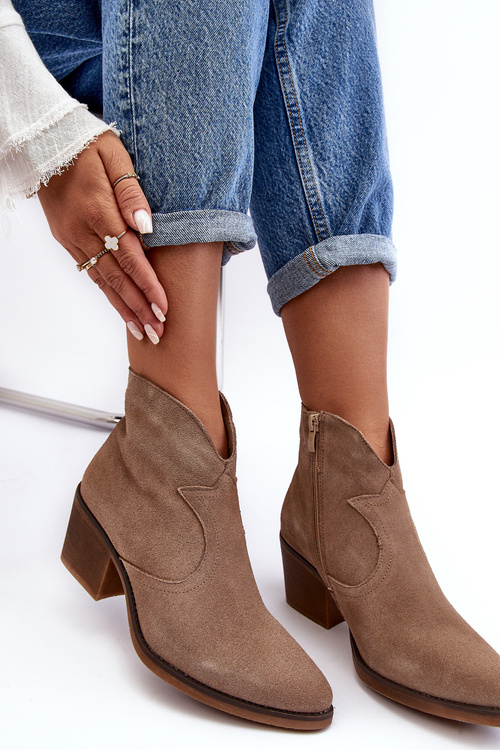 Zamszowe Botki Kowbojki Na Suwak D&A SN622-29 Ciemnobeżowe