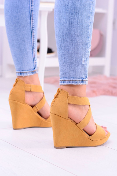 Wygodne Damskie Żółte Sandały Koturny Mirabet