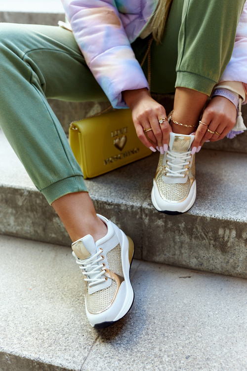 Modne Buty Sportowe Damskie Sneakersy Biało-Złote Danielle