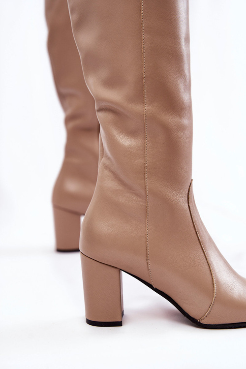 Kozaki Damskie Skórzane Laura Messi Beżowe 1415