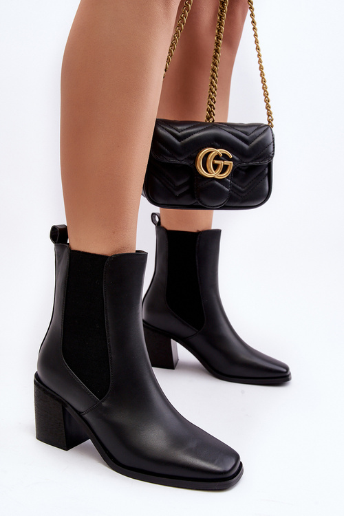 Damskie Botki Na Obcasie Ekoskóra Czarne Creazza