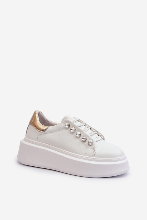 Skórzane Sneakersy Damskie Na Masywnej Platformie Białe S.Barski LR628