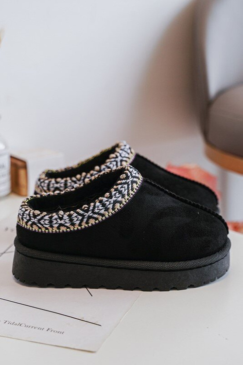 Kapcie Dziecięce Wsuwane Ocieplane Czarne Olivane