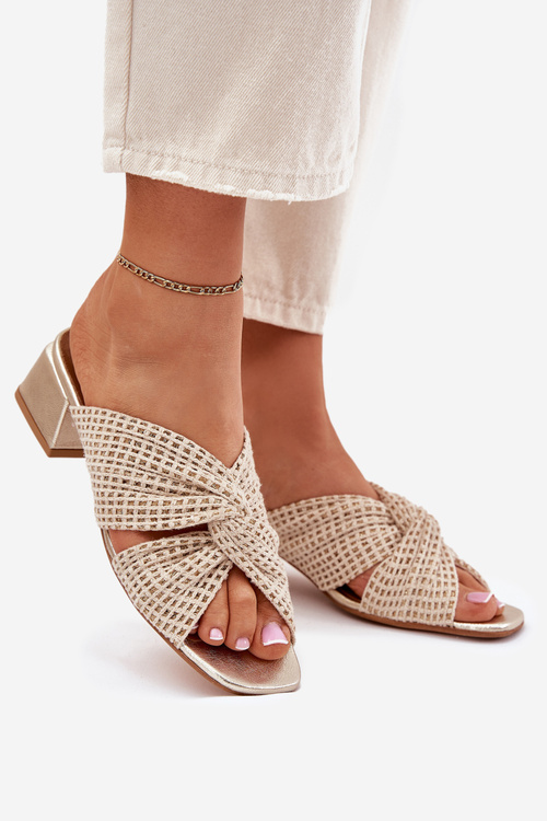 Klapki Damskie Na Klocku Maciejka 06955-25 Beżowo-Złote