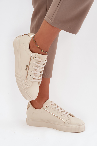 Damskie Sneakersy Z Eko Skóry Big Star SS274027 Beżowo-Złote
