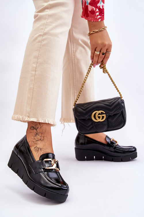 Lakierowane Mokasyny Na Koturnie Czarne Lemar Felicita