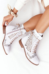 Zazoo 2627 Ażurowe Skórzane Botki Białe
