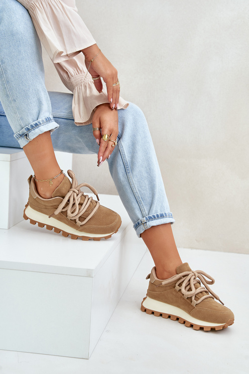 Buty Sportowe Sneakersy Na Platformie Z Eko Zamszu Brązowe Riadella