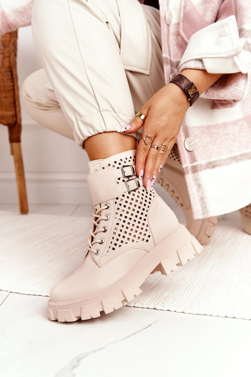Ażurowe Botki Workery Na Platformie Beżowe Blown Away