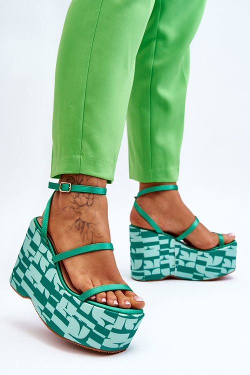Modne Sandały Na Koturnie We Wzory Zielone Claria
