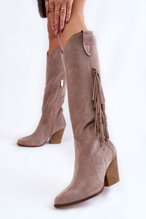 Damskie Zamszowe Kozaki Kowbojki Lewski 3094/F Szare