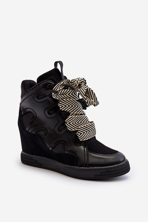 Damskie Sneakersy Na Koturnie Czarne Leoppa