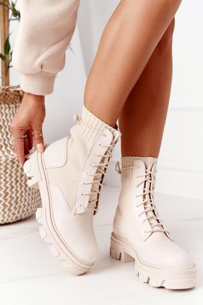 Damskie Botki Workery Beżowe My Need