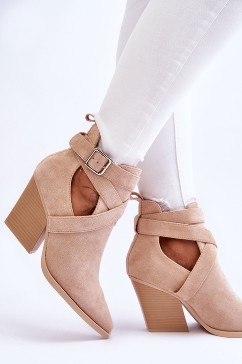 Damskie Zamszowe Botki Kowbojki Beżowe Dennise